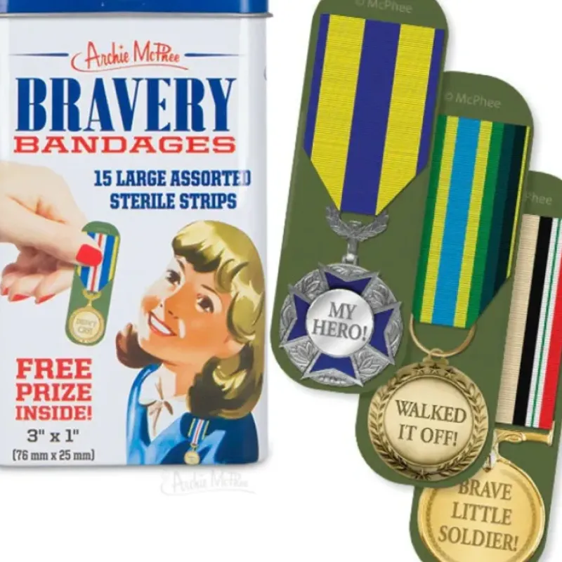 Egpull<Trophy Bravery Award Bandages in Cute Collectible Tin - Band-Aids Archie McPhee - Miniature Marvels: Airplane Models & Painted Dice