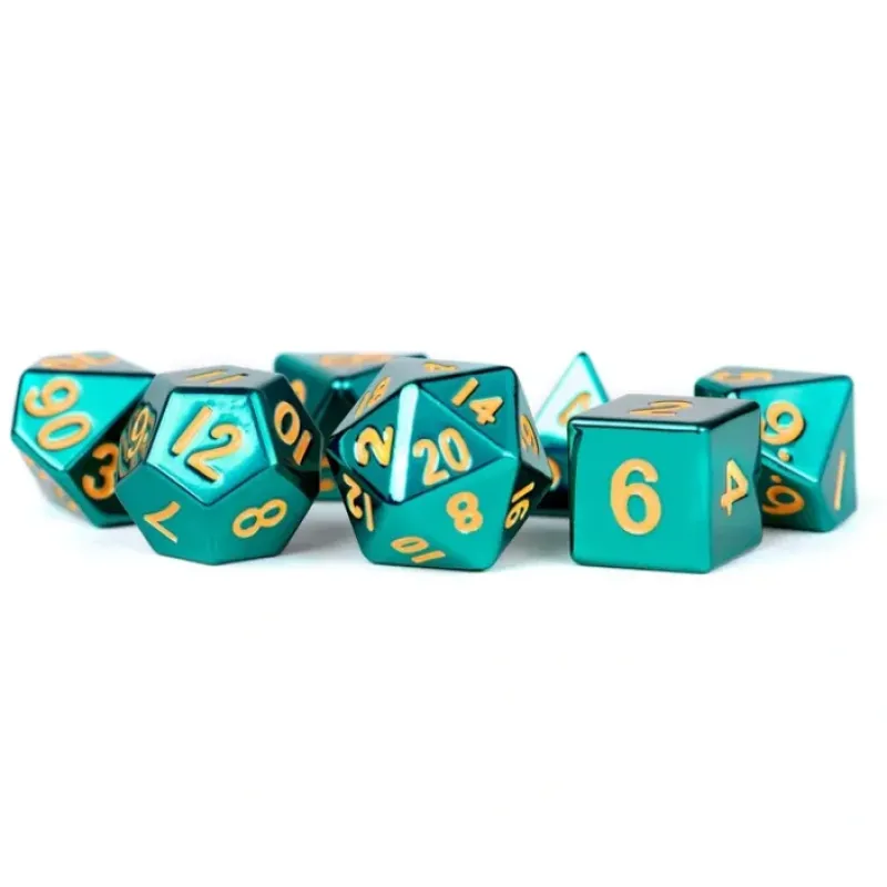 Dice<Turquoise with Gold Numbers 16mm Polyhedral Dice Set MET 015 - Miniature Marvels: Airplane Models & Painted Dice