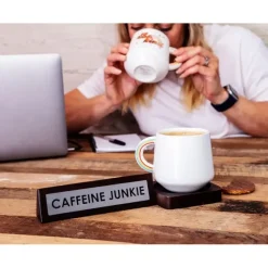 Egpull<Wooden Desk Sign "Caffeine Junkie" Office Gift with Coffee Tea Mug Cup Holder - Miniature Marvels: Airplane Models & Painted Dice